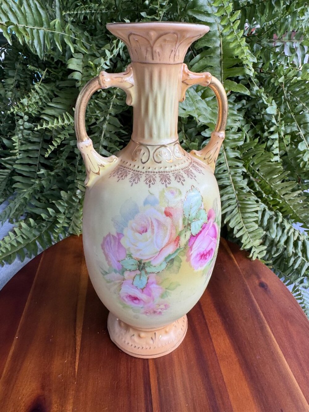 Robert Hanke Austrian Royal Yellow Vase – Hand Painted Roses